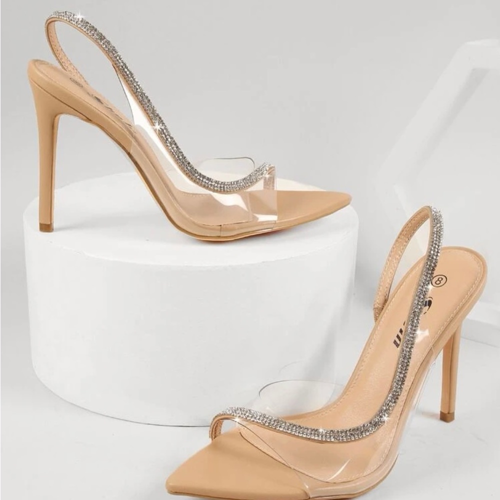 Rhinestone Open-Toe Slingback Stiletto Heels